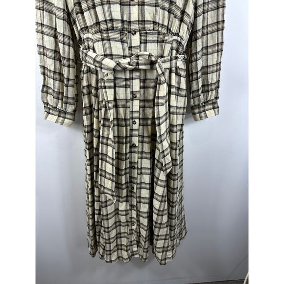 Sezane Lauretta Cream Casablanca Plaid Wool Blend Flannel Maxi Dress Size 42/10 - Picture 12 of 16